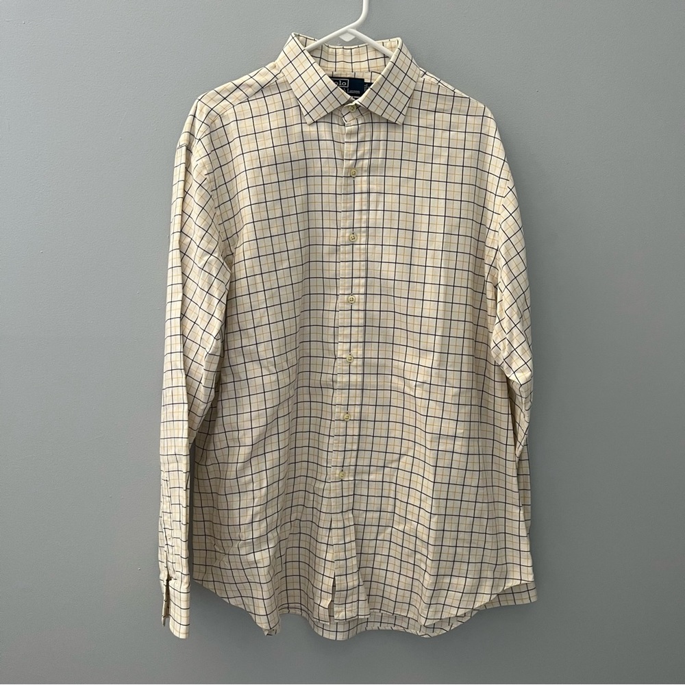 Ralph Lauren Shirt Mens Extra Large Yellow Blue Check Button Up Regent Classic
